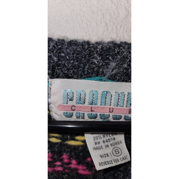 Vintage Croquet Club Multicolored Pastel Sweater Sz S Preppy  90s Shoulder Pads - Picture 3 of 6